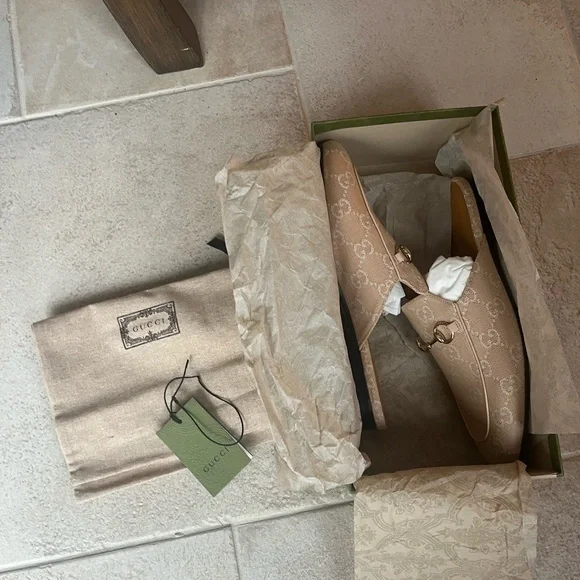 Gucci Princetown Beige Mules Summer Denim NIB - Picture 8 of 10